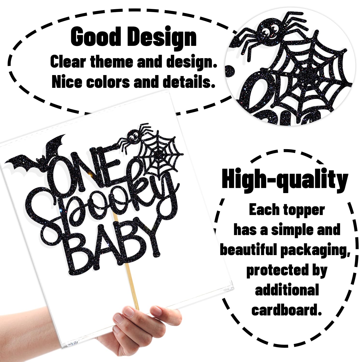 33-Piece Spooky Halloween "One" Cake Topper Set - Ghost, Bat, Spider & Pumpkin Decor For 1st Birthday Party Supplies (Black)