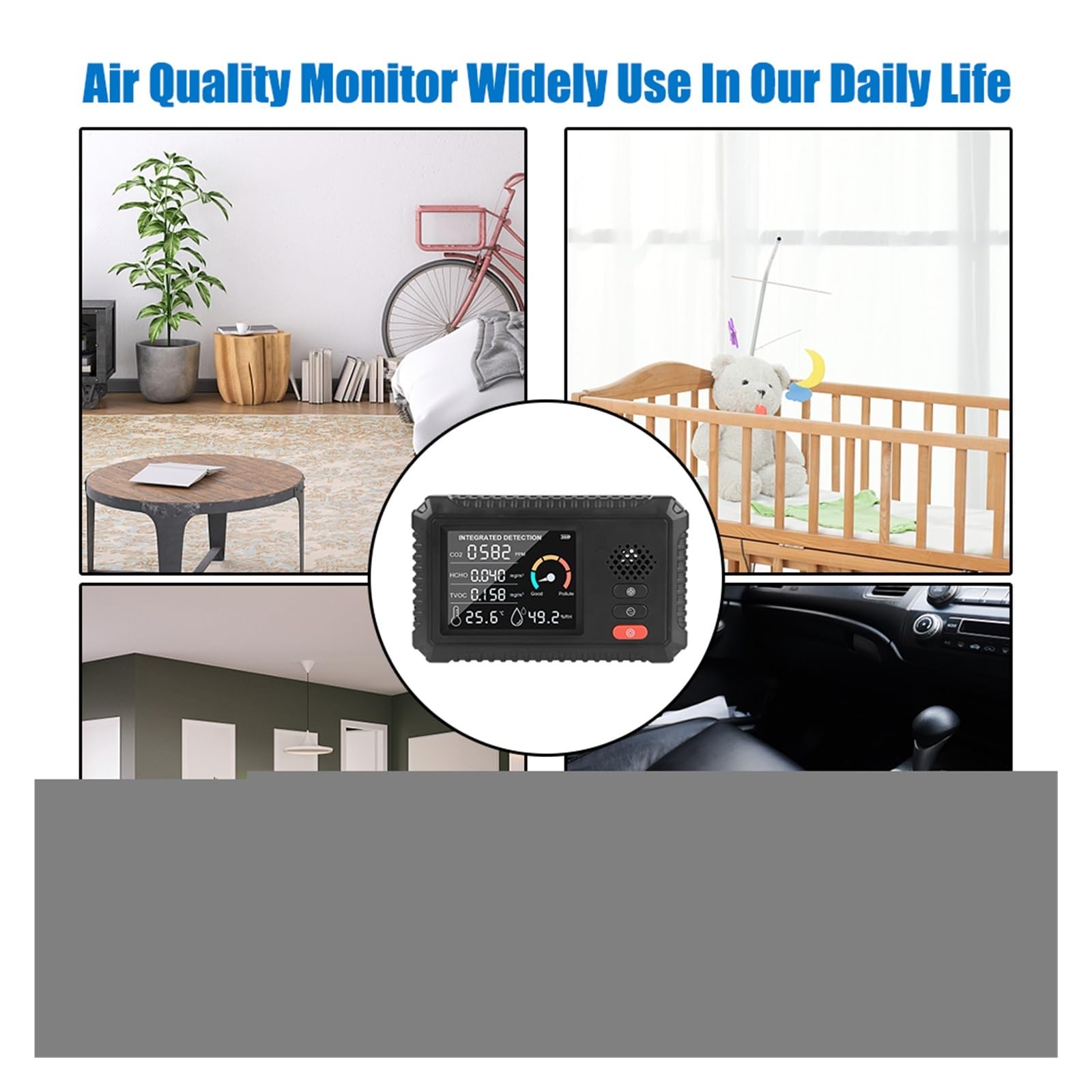 TVOC HCHO Rilevatore di gas CO2 Sensore anidride carbonica Tester dell'aria Monitor della qualità Analizzatore Home Office Outdoor Multifunzionale Per cucina e camper