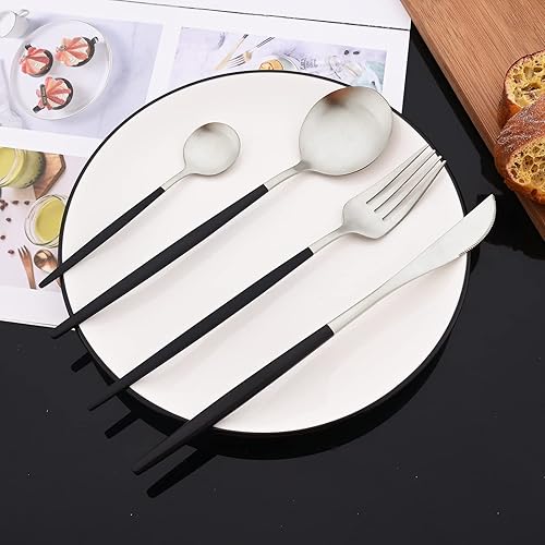 Miniatura 8 de JASHII Juego de 40 cubiertos de color rosa mate y dorado, juego de cubiertos de acero inoxidable para 8 personas, incluye cucharadas de tenedor para