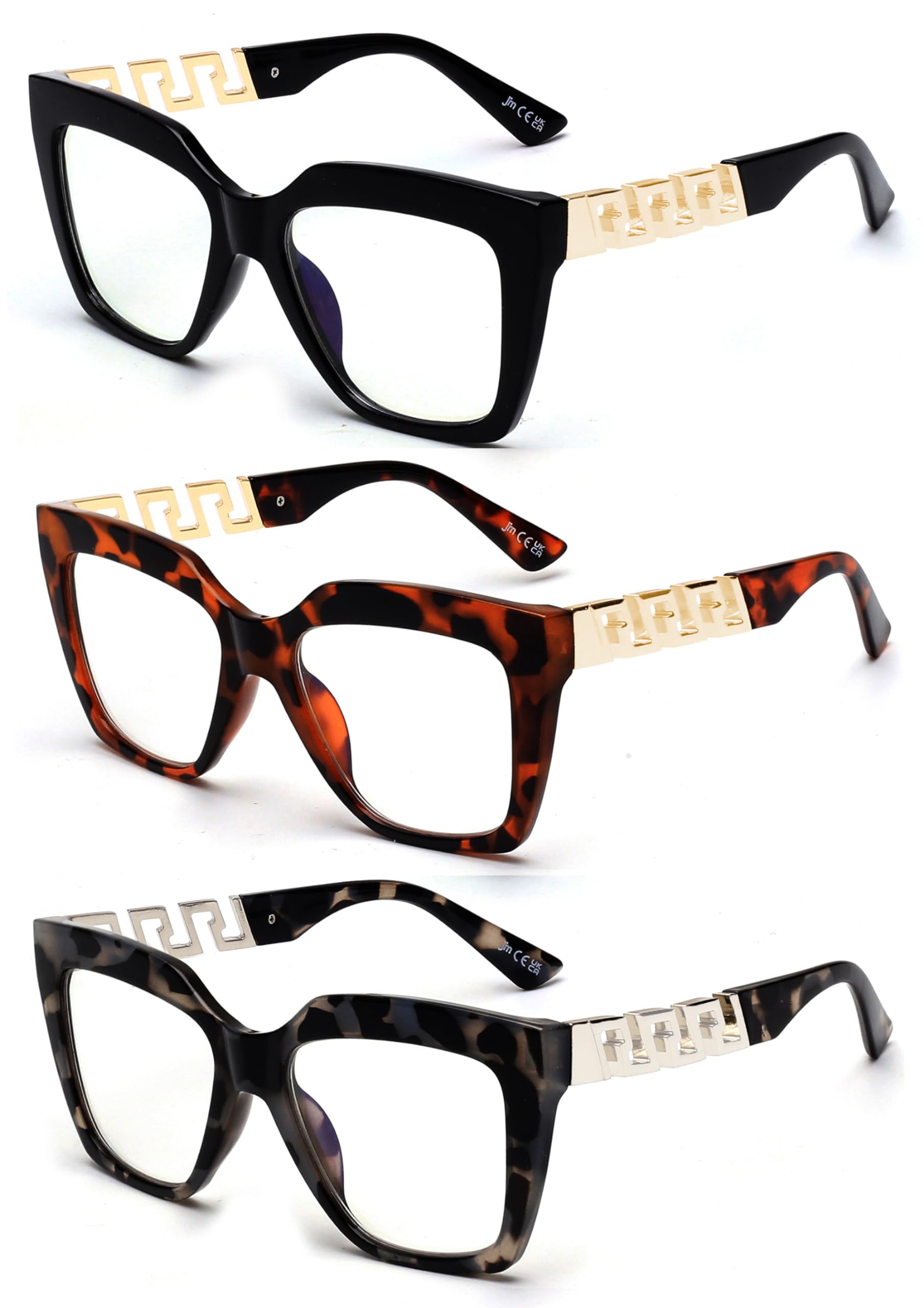 JM3 Pack Oprah Style Reading Glasses for Women, Oversized Fashion Blue Light Blocking Computer Readers