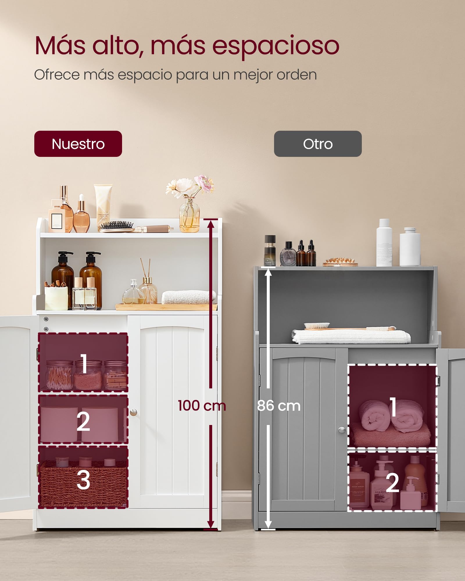 VASAGLE 100 cm Armario de Baño, Mueble de Baño con 2 Puertas, 2 Estantes Ajustable, para Comedor, Cocina, Salón, Blanco Nube BBC770W01