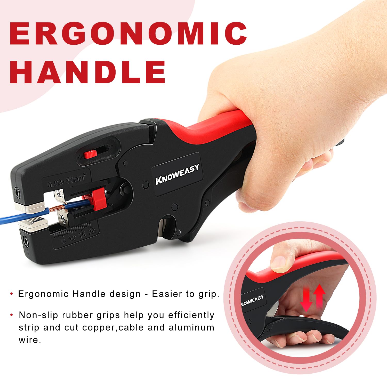 Knoweasy Pelacables mejorado: 2 en 1, alicates y cortador de cables resistentes para 32-7 AWG (0,03 mm²-10 mm²), herramienta esencial para pelar y cortar para profesionales y entusiastas del bricolaje