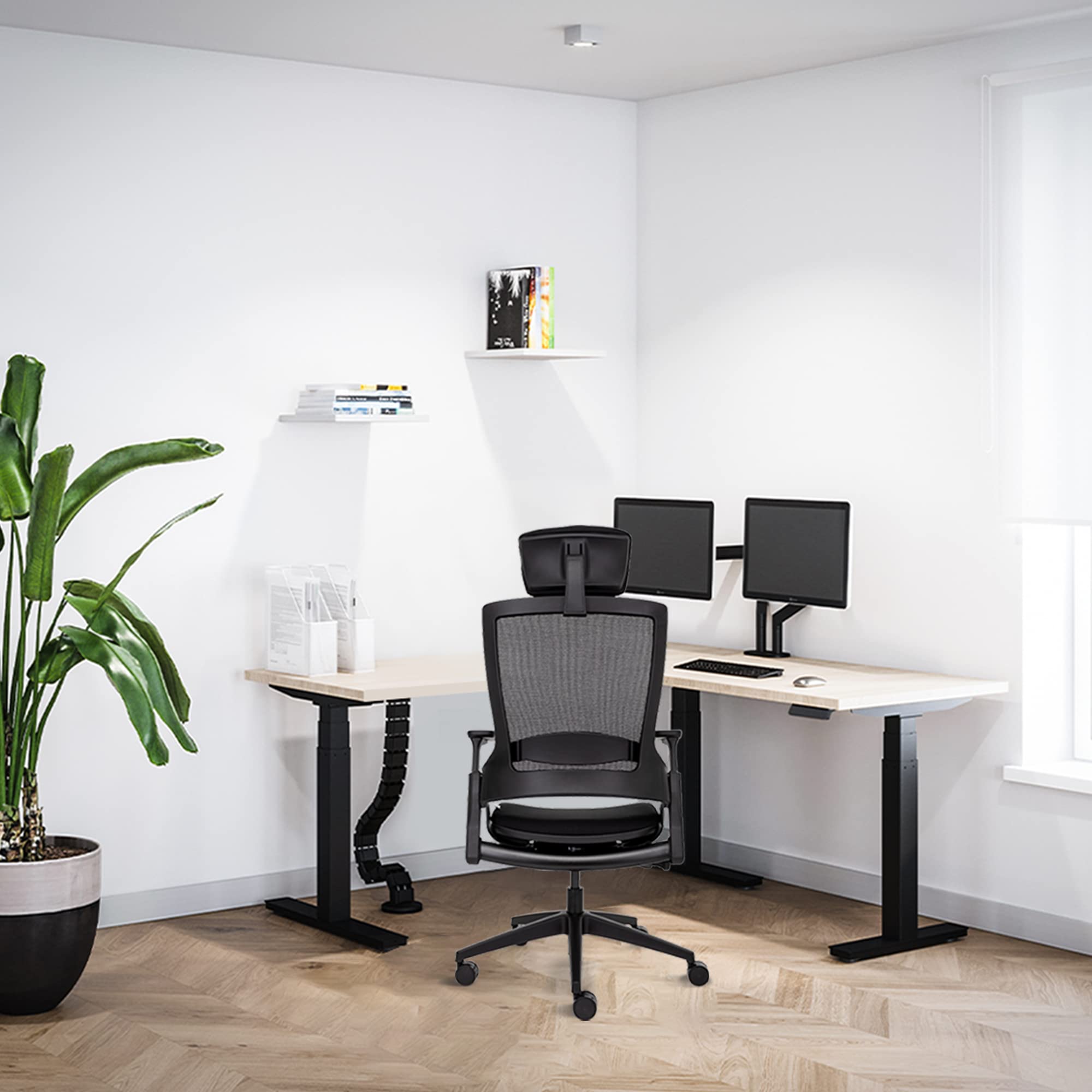 Ergotopia® Desktopia Edge elektrisch höhenverstellbares Tischgestell für Eckschreibtische/Premium Ecktischgestell mit 3 Jahren Garantie (Schwarz)