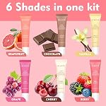 KIMUSE Tinted Lip Butter Hydration Balm Set, 6 Flavored Shades Hydrating Plumping Gloss with Sheer Tint, Non-Sticky | Vegan Lip Care Makeup for Dry Lips & Daily