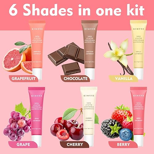 Miniatura 3 de KIMUSE Juego de 6 Bálsamos de Mantequilla Labial Tintada Hidratante, 6 Tonos con Sabor Brillo Hidratante Voluminizador con Ácido Hialurónico y