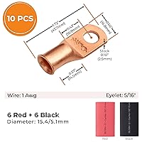 Vista 173 de SELTERM - 2 terminales de anillo resistentes para cable de batería, calibre 4 AWG, pernos de 3/8 pulgadas, terminales de calibre 4, ojales de cobre