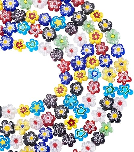 Kissitty 5 hebras hechas a mano Millefiori Lampwork cuentas de vidrio de 10  0.472 x 0.157 in, 16 pulgadas, color mixto para hacer joyas de