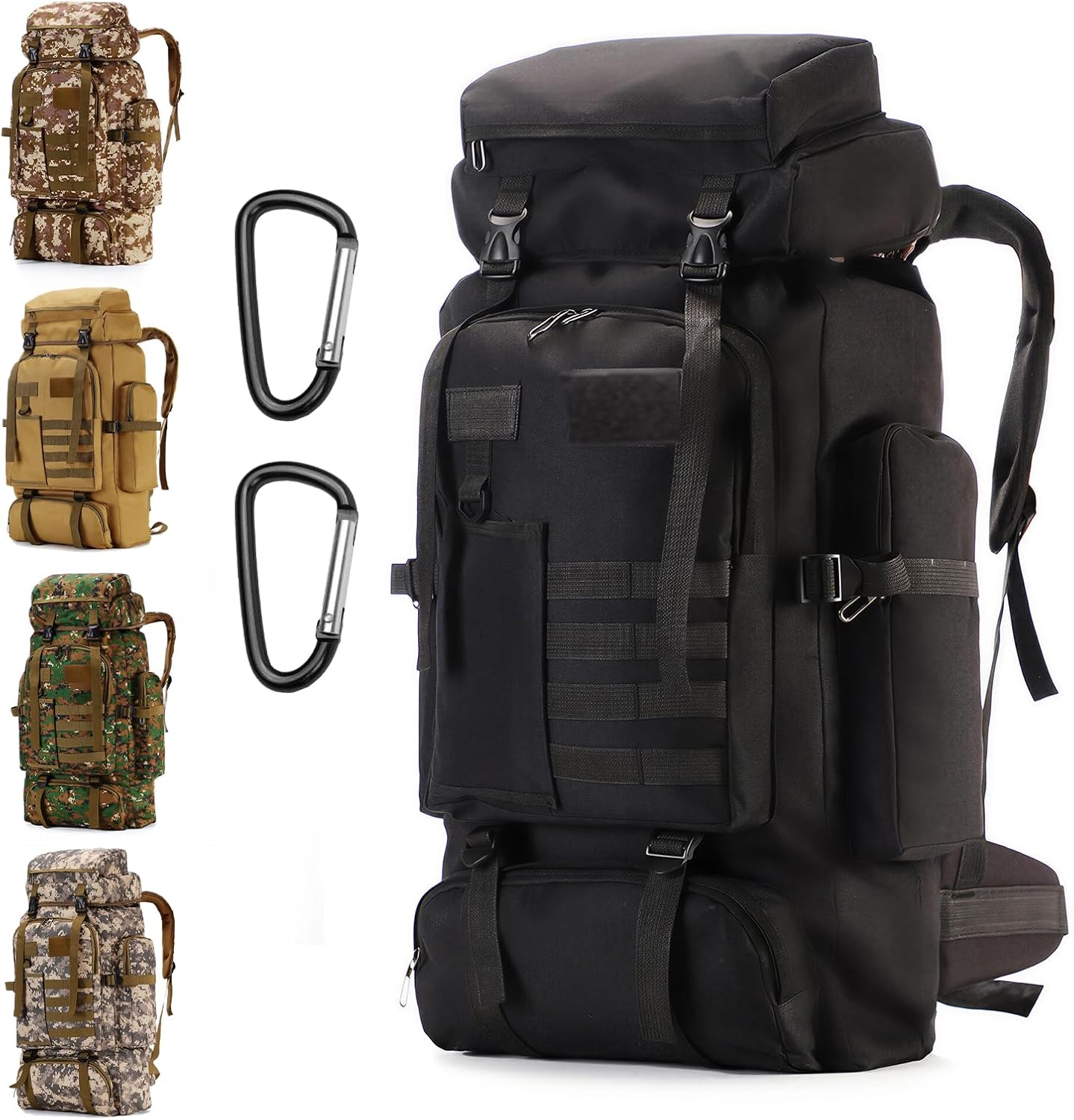 Hiking Backpack 80L with Carabiner Clips Packable Lightweight Camping Backpack Men Women Waterproof Hiking Daypack Travel Bag (Camo-B, 80L)