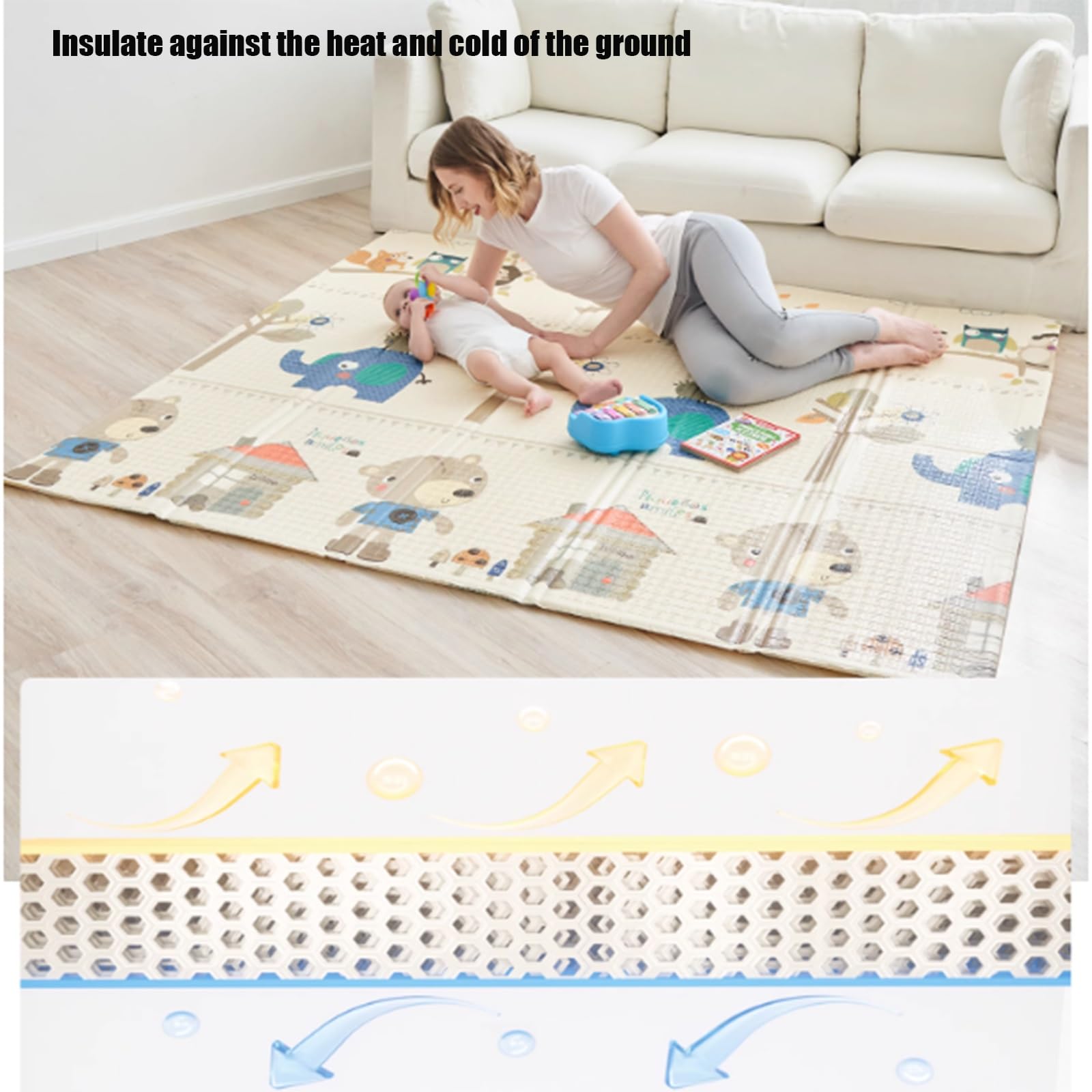 Weiche Schaumstoff-Krabbeldecke, Beidseitig Verwendbarer Pädagogischer Spielteppich für Kinder, Faltbarer, Tragbarer Bodenteppich, Perfekt für Die Wohnzimmerdekoration(A,150 * 180CM)