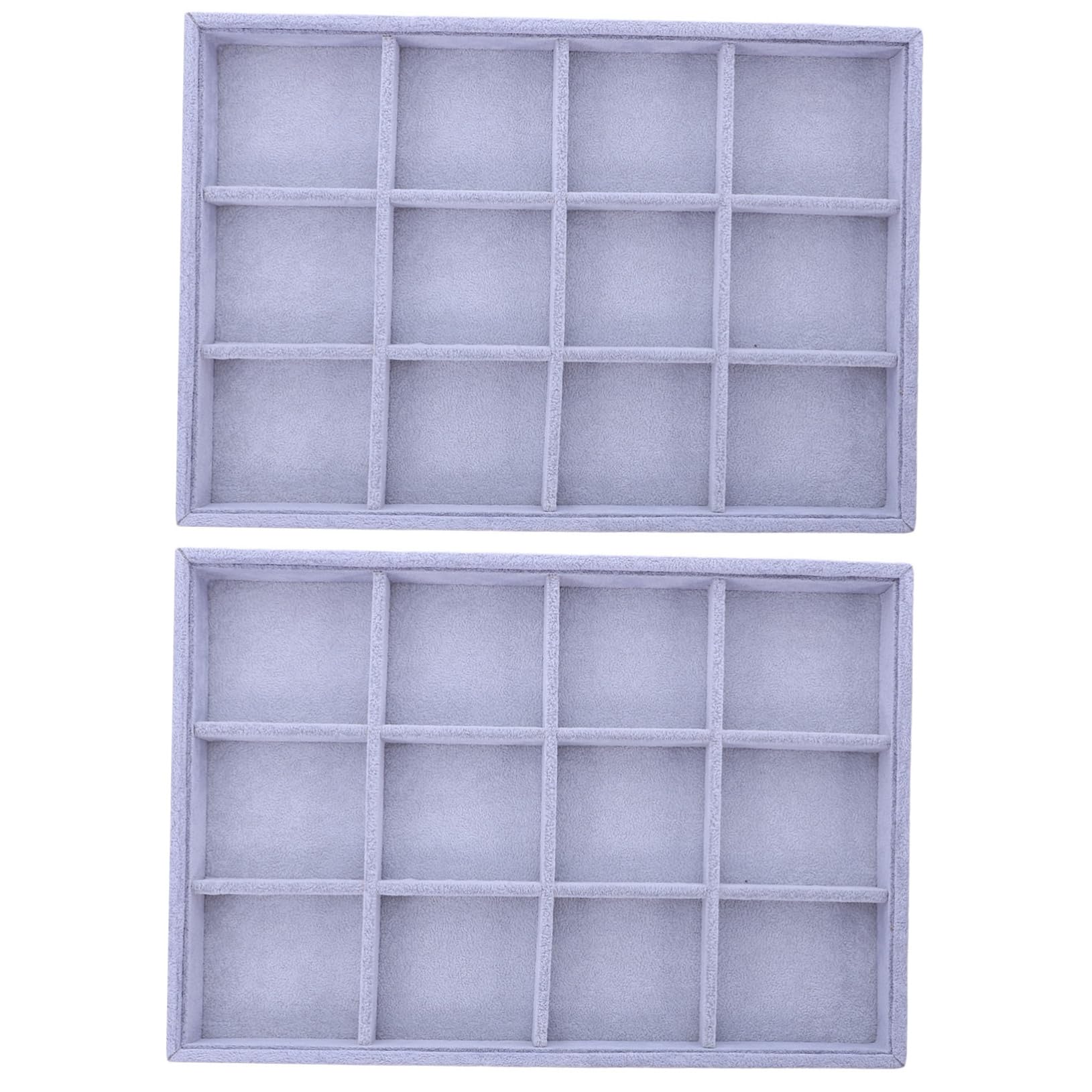 Lot de 2 Plateaux de Rangement Bijoux en Velours à 12 Compartiments