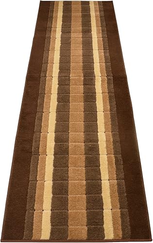 Miniatura 6 de Alfombra lavable de tamaño personalizado, diseño geométrico, cuadrados, color marrón, (5 pies de largo x 26 pulgadas de ancho), corte personalizado,