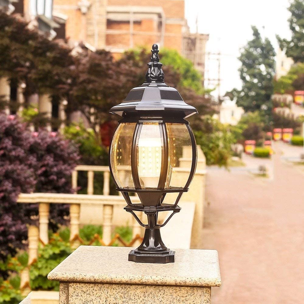 VELLOW Lampada A Palo Solare, Lampada A Colonna A LED Impermeabile Per Cancello Esterno, Lanterna Stigmata Da Giardino Solare Esterna In Stile Europeo, Decorazioni Illuminazione Paesaggistica Testata - 5