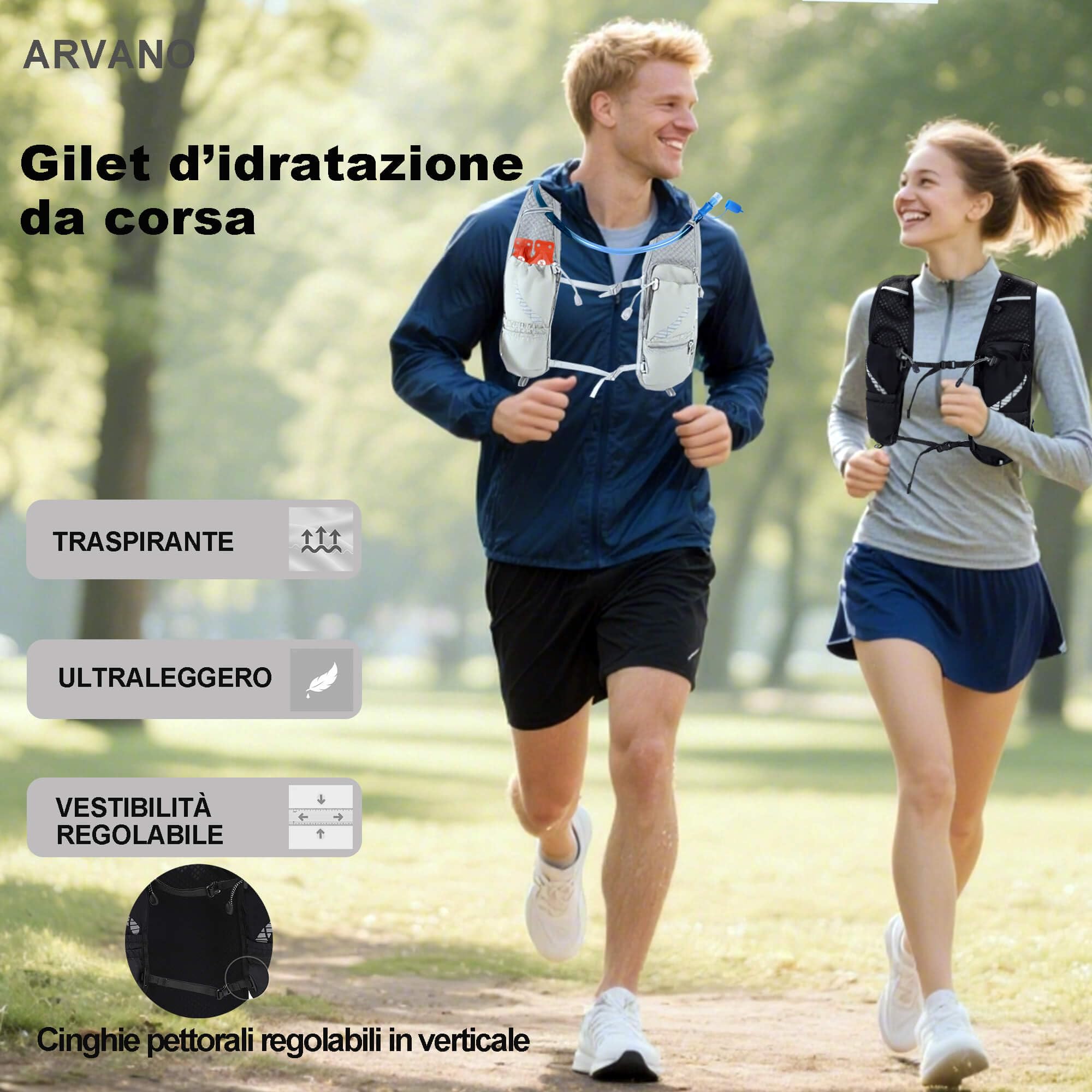 Gilet Zaino da Corsa con Idratazione, Sacca Idrica 1.5L, 5L Leggero e Traspirante per Trail Running e Ciclismo - Uomo e Donna