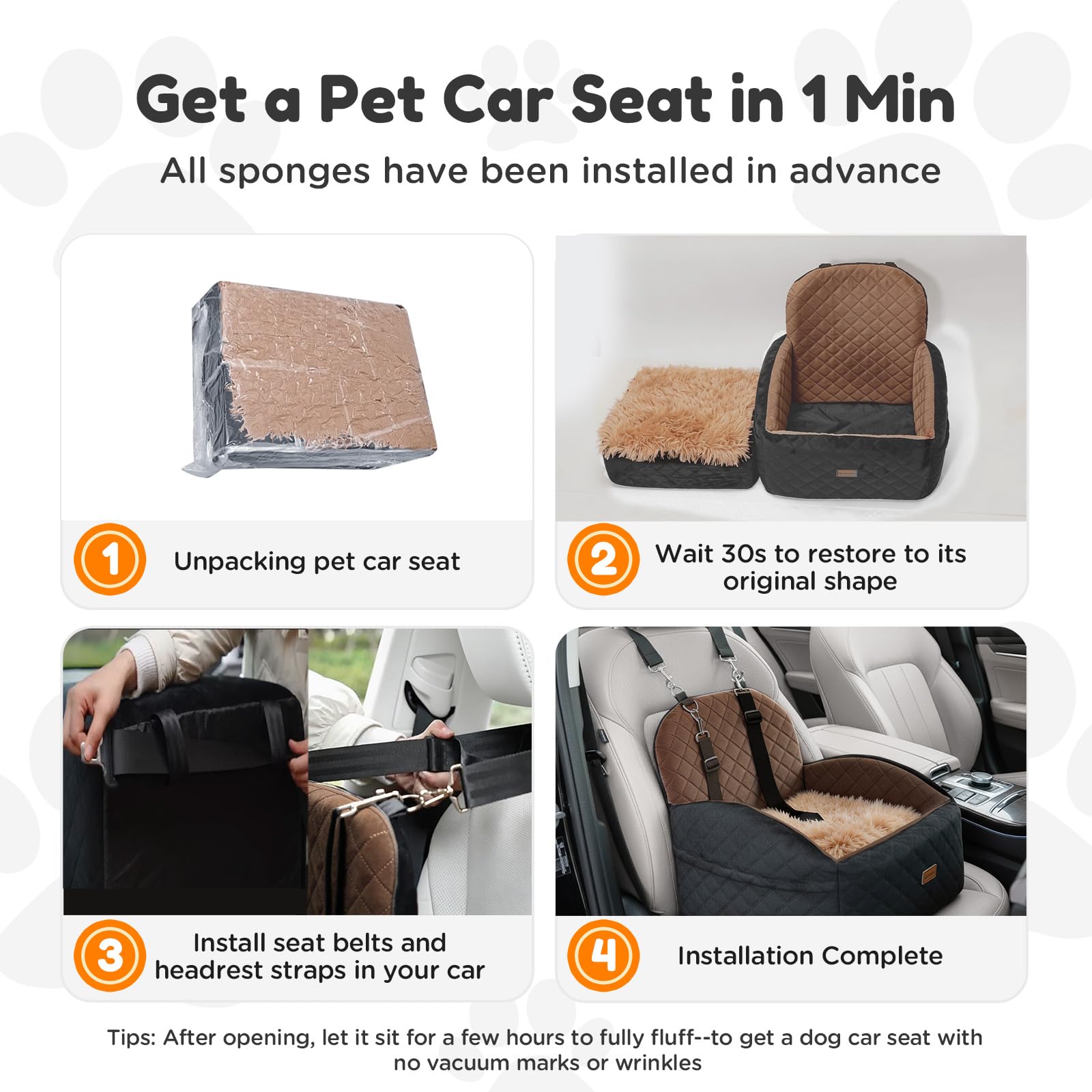 Gimars Réversible Siège Auto Chien Long & Court Peluche pour Petits/Moyens Chiens Jusqu'à 16kg, Amovible Lavable, Antidérapant, Panier Chien Voiture avec Mousse 28D 15cm, Ceinture De Sécurité, S-Brun