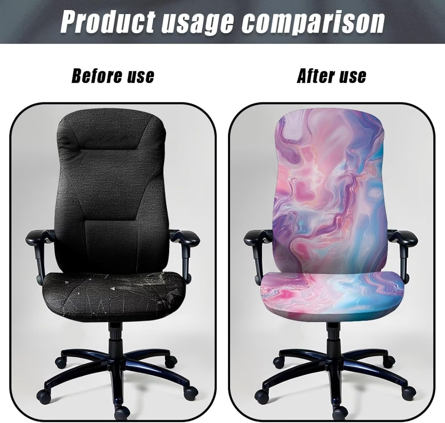 Wanyint Mabrle Pink Blue Computer Office Chair Cover Spandex Rotating Chair Slipcover Dustproof Stain Resistant High Back Computer Chair Cover for Dogs Cats, L