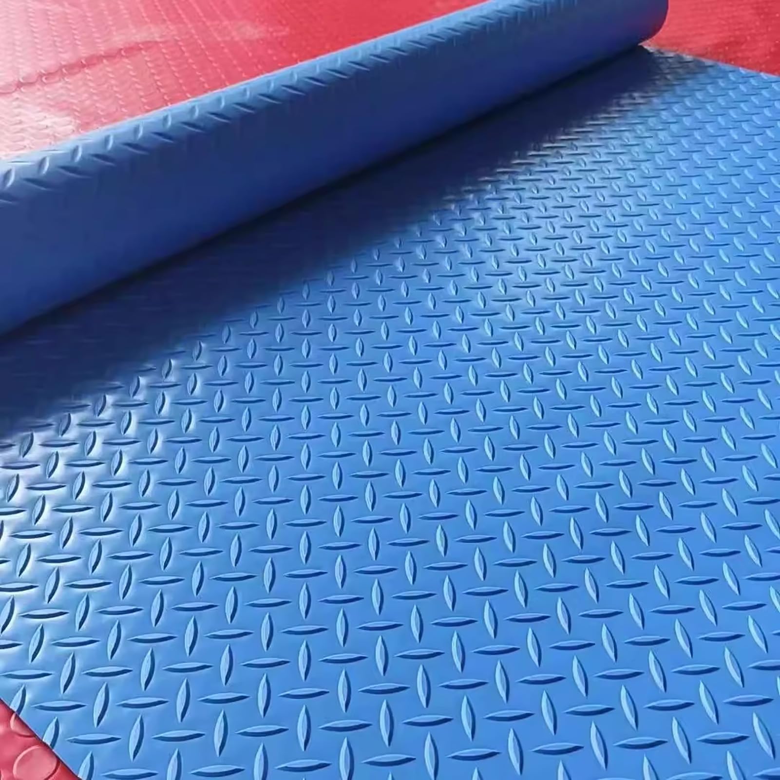 Rollo de Piso de Placa de Diamante de Caucho de PVC | Multicolor Múltiples tamaños Garaje, remolque, gimnasio, piscina, sauna, granja: protección del suelo(Blue,1.5x2m)