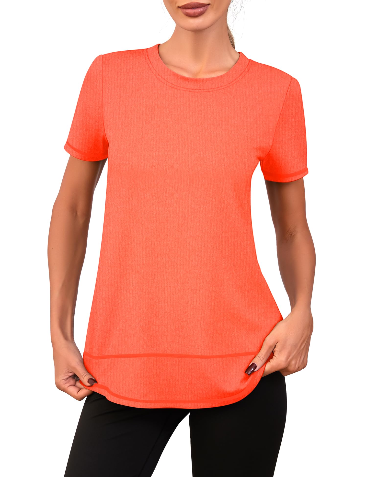 Memouniva Sportshirt Damen Kurzarm Slim Fit Fitness Yoga T-Shirt Gym Sport Oberteile Leicht Funktionsshirt