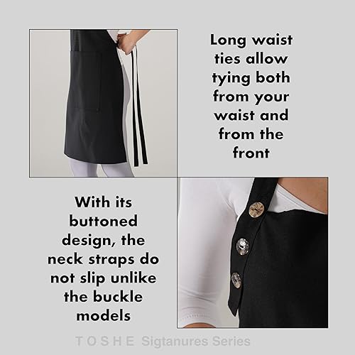 Miniatura 5 de TOSHE Delantal de cocina de algodón resistente a las gotas de agua con delantales ajustables para mujer con bolsillos, 10 opciones de color,