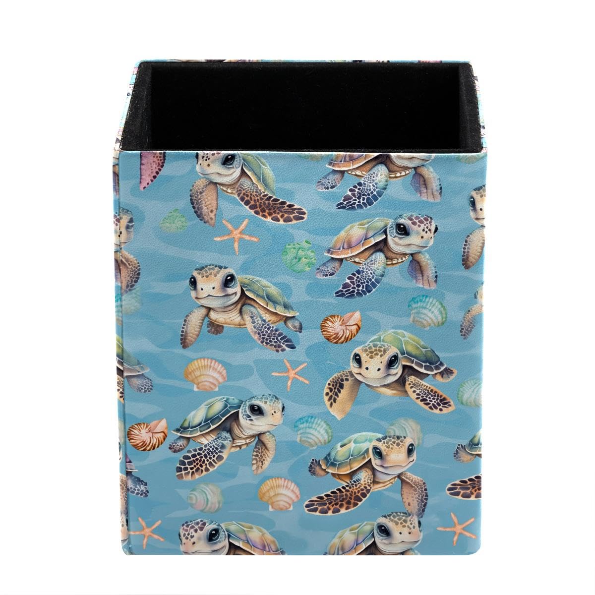 HEOEH Sea Turtle Pen Holder Pen Pot, Square Pencil Cup for Desk