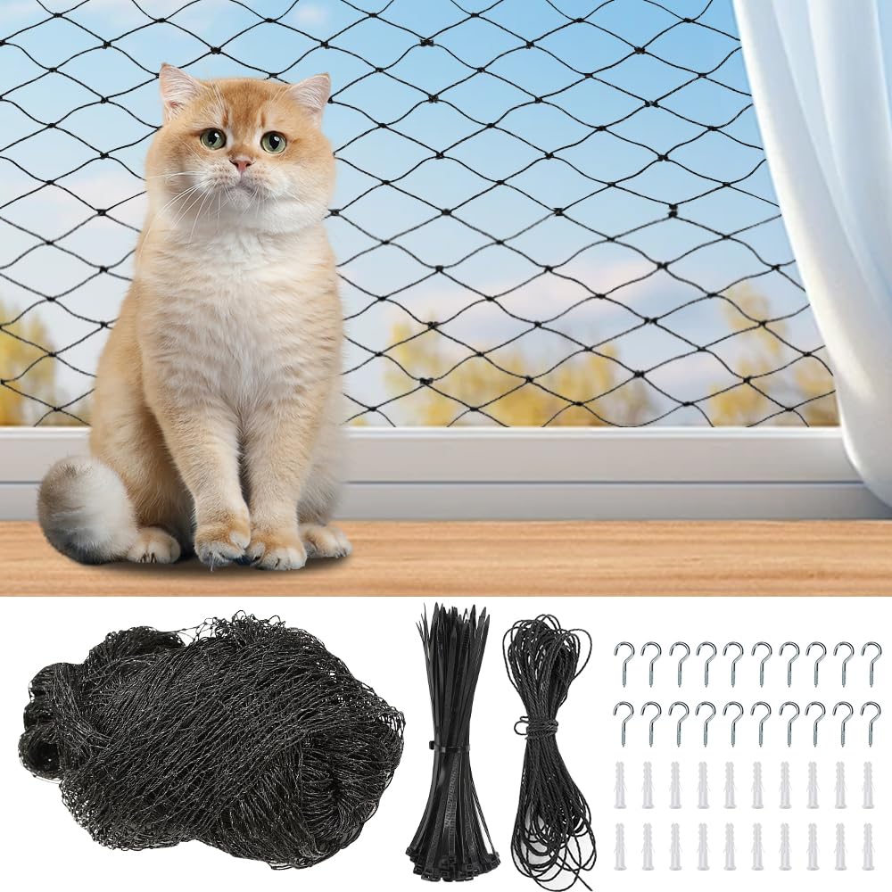 Mineup Red para Gatos, 4 x 3 m Red de Protección para Gatos, Red de Balcón Transparente para Gatos, Red Gatos Ventanas se Puede Cortar y a Prueba de Mordidas,Red para Gatos Reforzada Balcones