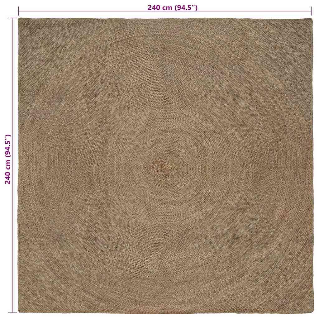 Makastle Tapis Carré Gris 240 x 240 cm en Jute Fait Main