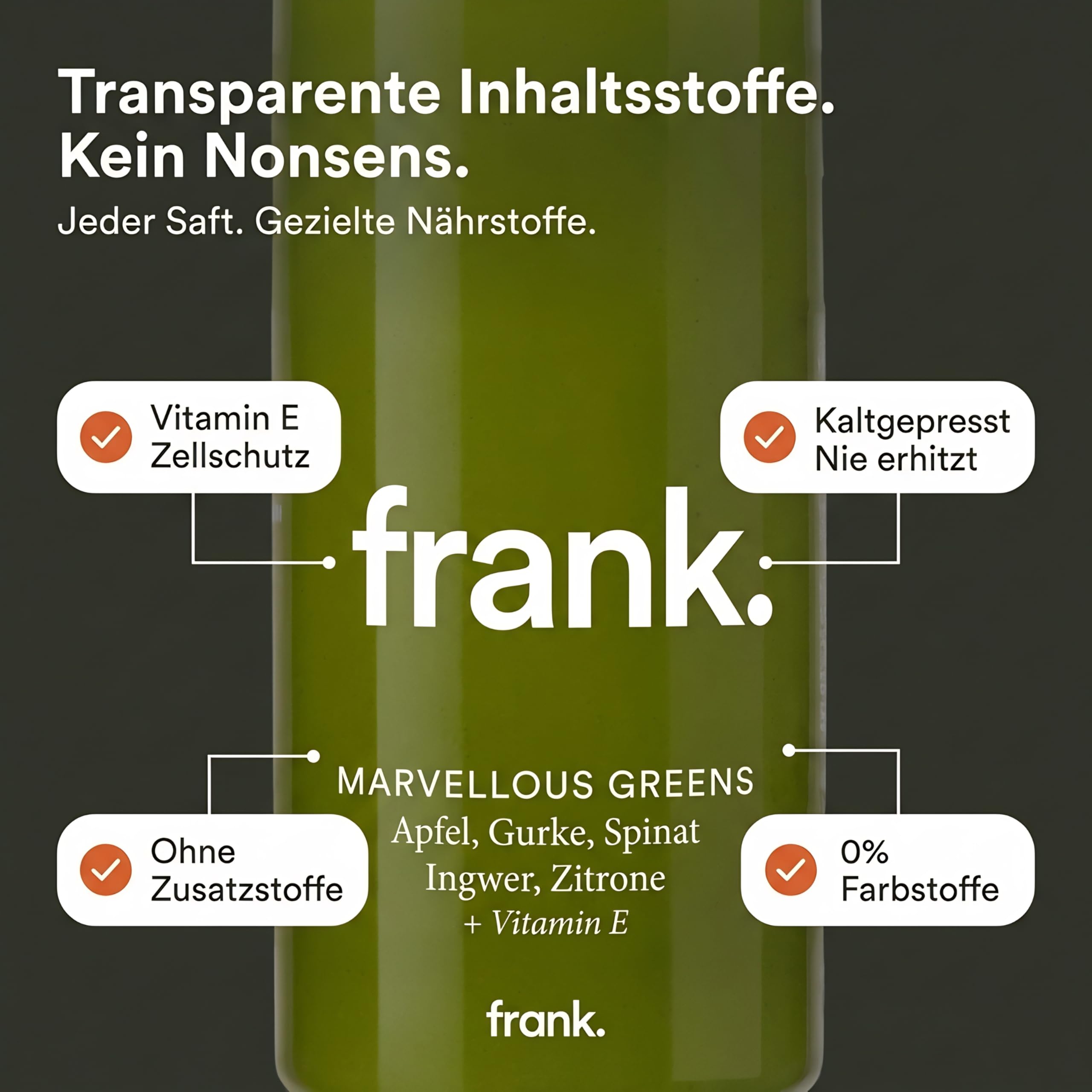 frank. No Breakfast Club 14 Tage Halbtages Saftkur 14 x 330 ml kaltgepresste Säfte 1 x 500 ml Ingwer Shot HPP Direktsaft vegan