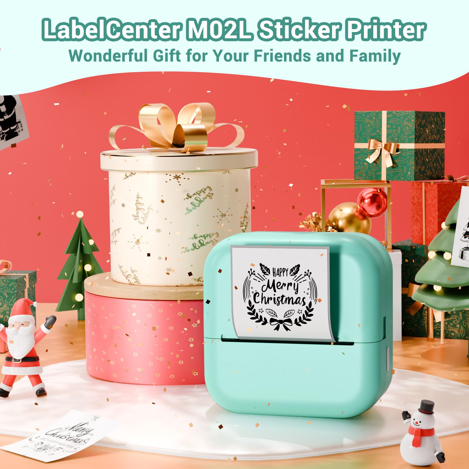 Mini Imprimante Thermique Portable sans Encre – Imprimante de Stickers Bluetooth, Compatible avec iPhone & Android, pour Cadeaux, Carnets, Codes QR, 1 Rouleau Inclus, M02L Grün