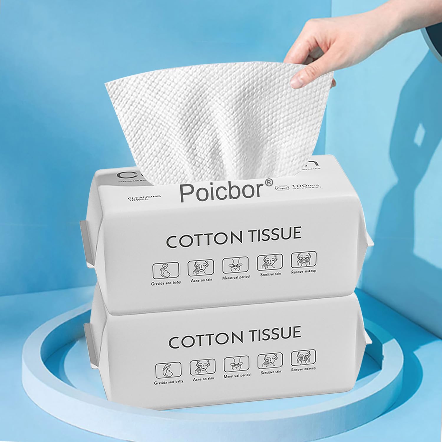 PoicborFace Cloths for Washing, 100% Cotton Facial Wipes, Face Towel Lint Free, Soft Dry Wipe Facial Tissue,for Cleaning Face Makeup Removing Travel (2 Pack (100 Count Per Pack)) -HZW UAE