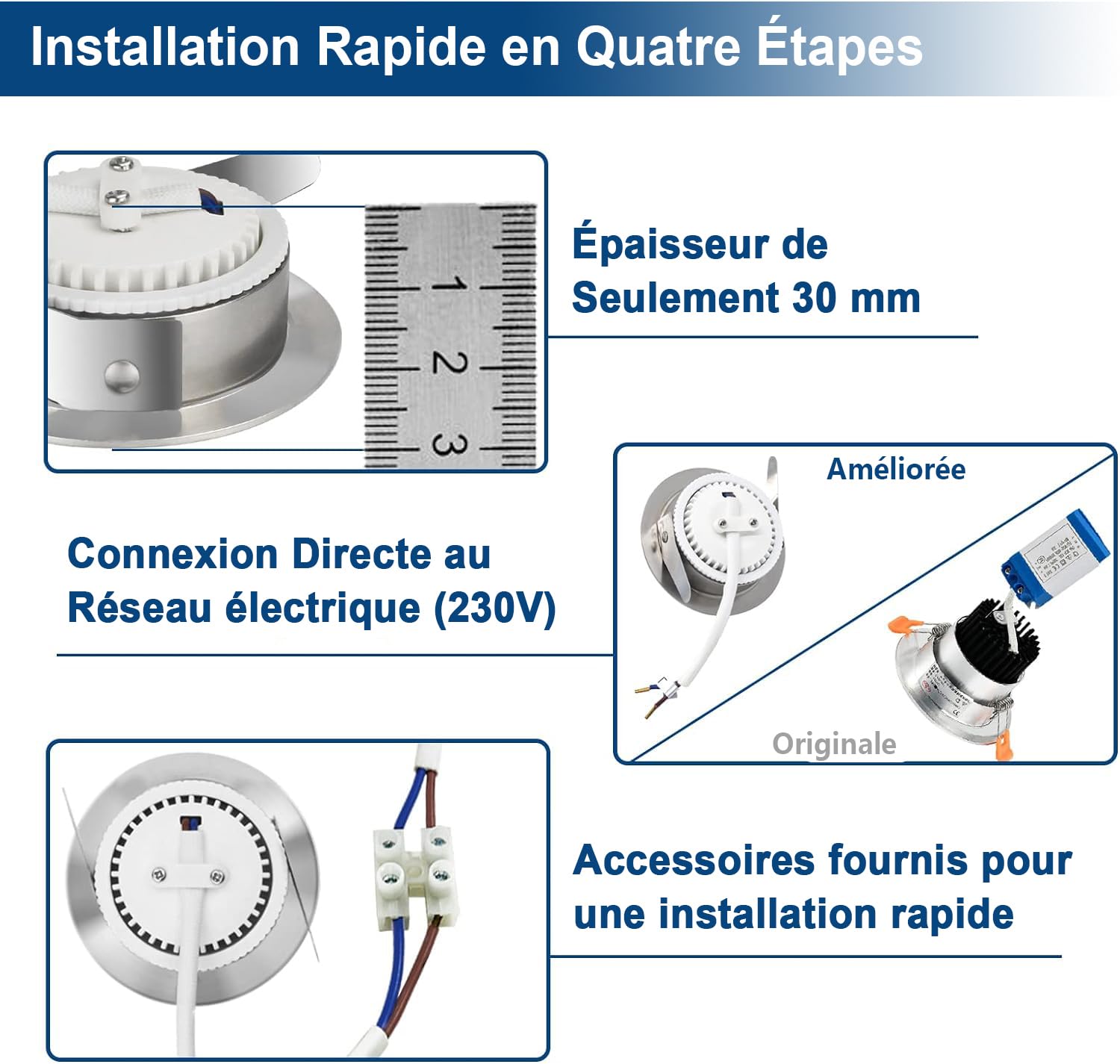 HiBay Spot LED Encastrable Extra plat 7W,10x Spot Salle de Bain IP44,Blanc Froid 6000K,Trou 60-68mm,Éclairage Led Plafond Inox Brossé 220V 850lm Pour Cuisine Salon