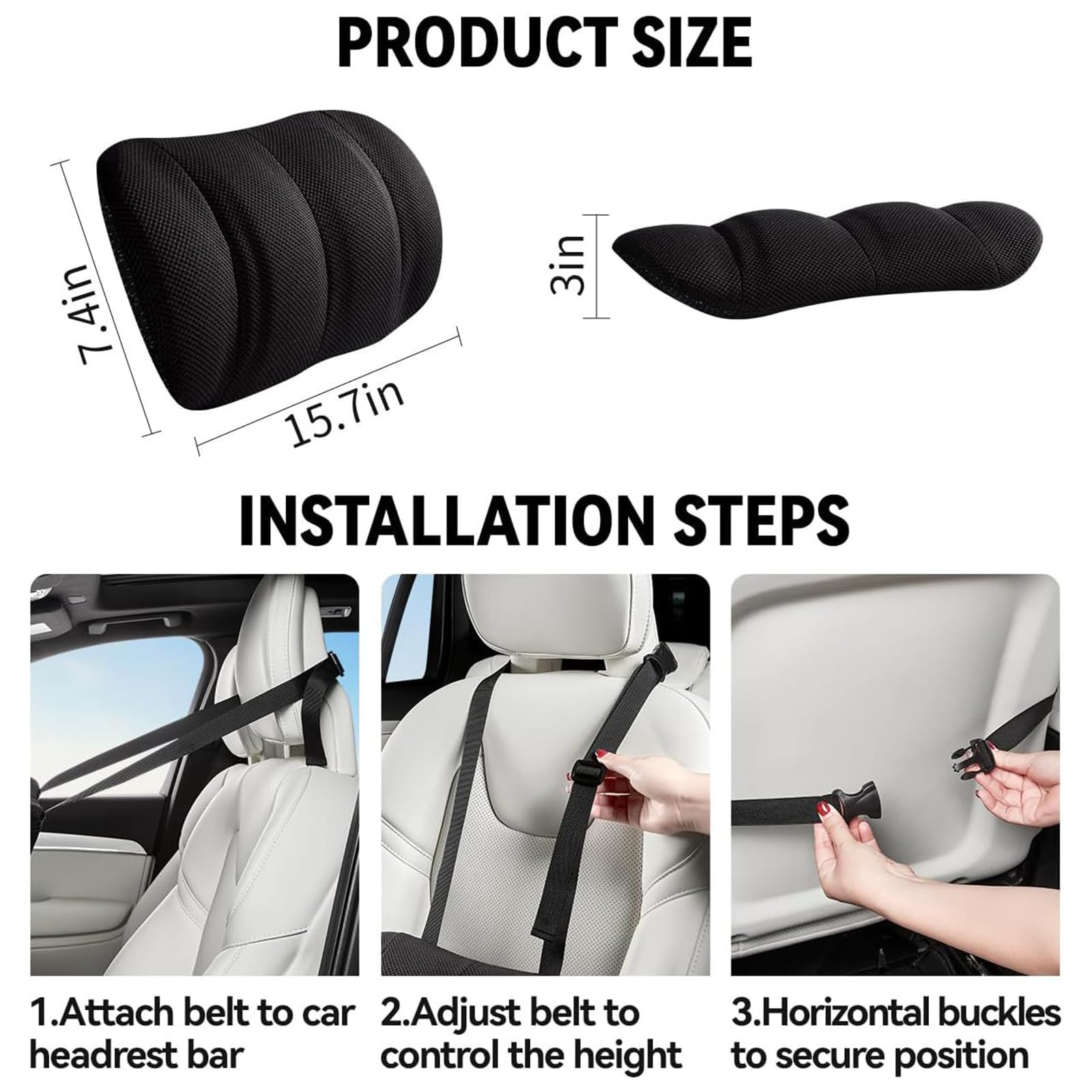 Cuscino Lombare Auto in Memory Foam, Supporto Lombare Regolabile con Cinghia, Copertura Lavabile per Auto, Ufficio e Casa, Comfort Duraturo