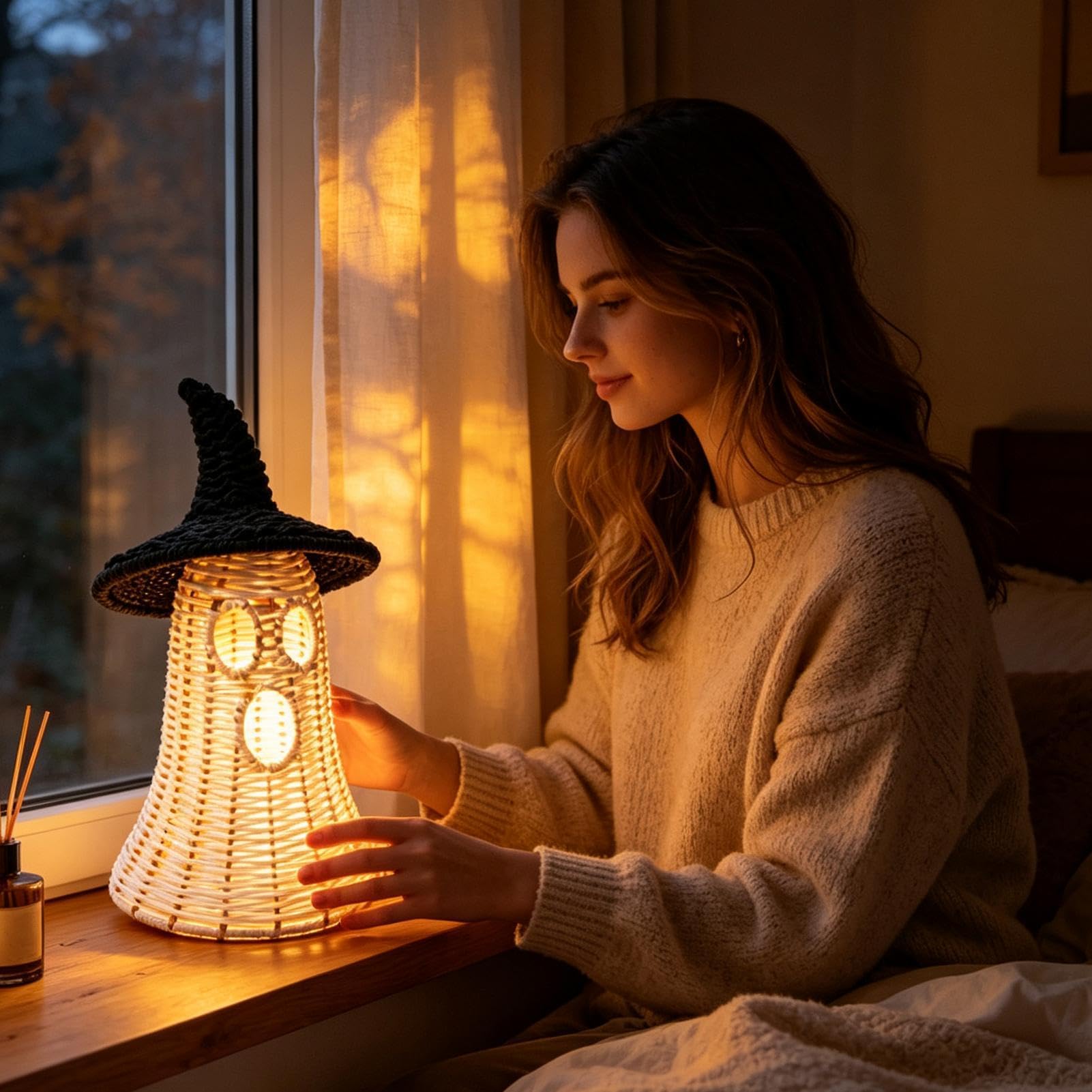 Lampada Fantasma Halloween Decorazione Autunnale Spettrale Intrecciata | Lampada Da Tavolo Fantasma Halloween Per Collezionisti E Appassionati Mensola Casa Infestata Caffè Comodino