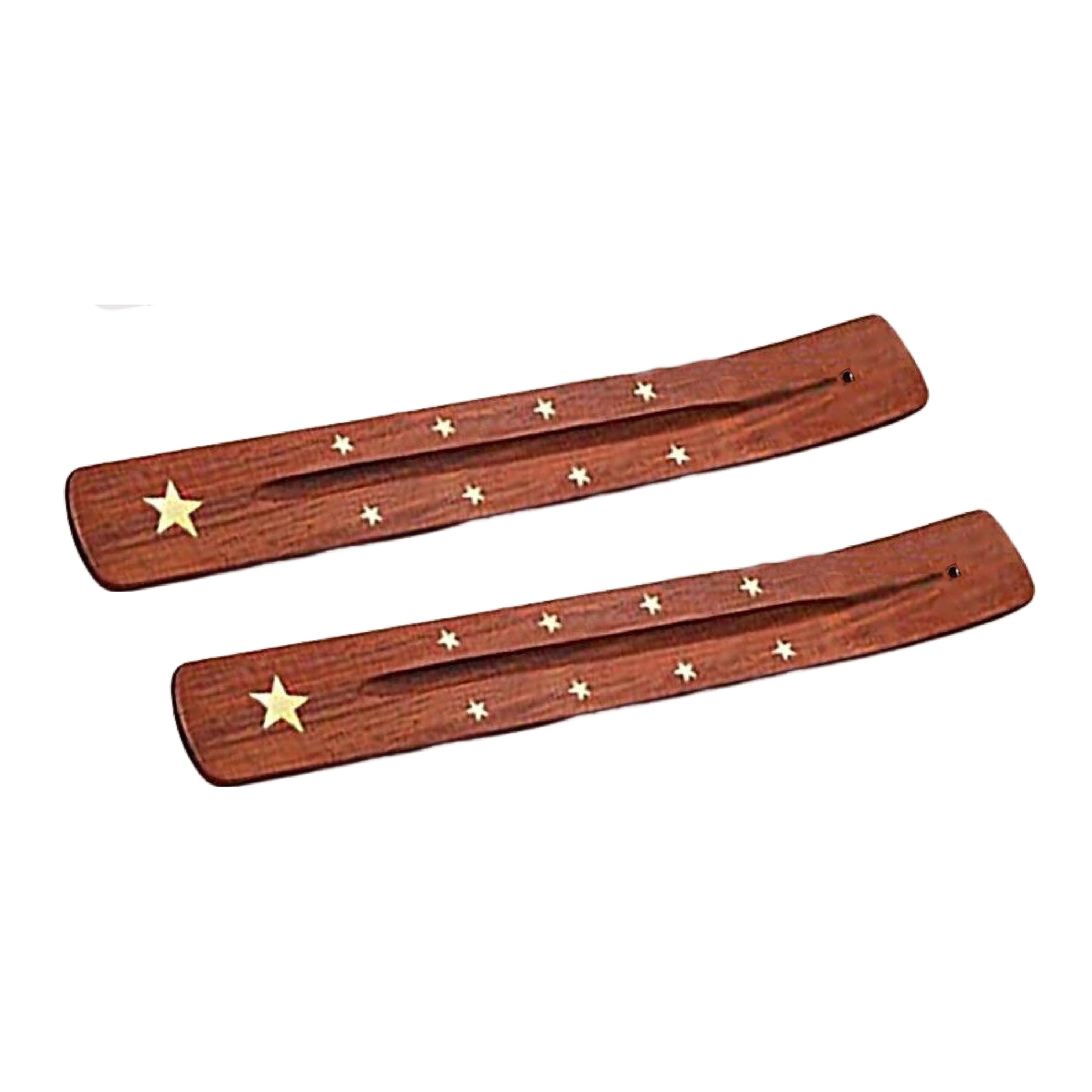 Sul 2Pk Wooden Incense Stick Holder Burner Tray For Incense Sticks, Ash Catcher Incense Holder With Brass Inlay - Ideal For Aromatherapy, Meditation, Yoga - Ornamental Piece For Home (Star, )