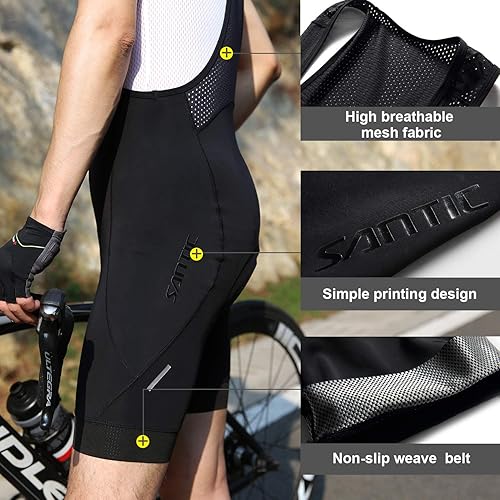 Miniatura 3 de Santic Pantalones cortos de ciclismo acolchados para hombre, pantalones cortos de ciclismo acolchados para hombre, mallas transpirables y ligeras