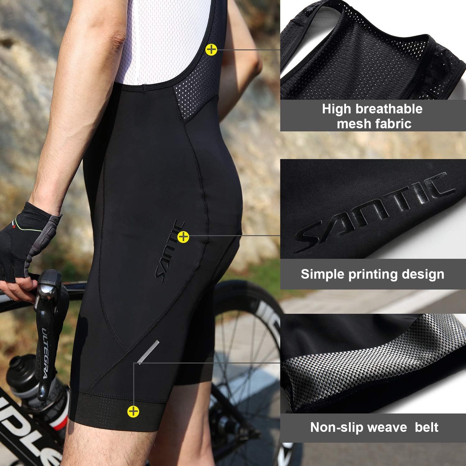 Vista 4 de Santic Bib Shorts Bib Pants Cycle Pants Cycling Pants Men's Summer Bicycle 3D Sponge Padded Quick Dry