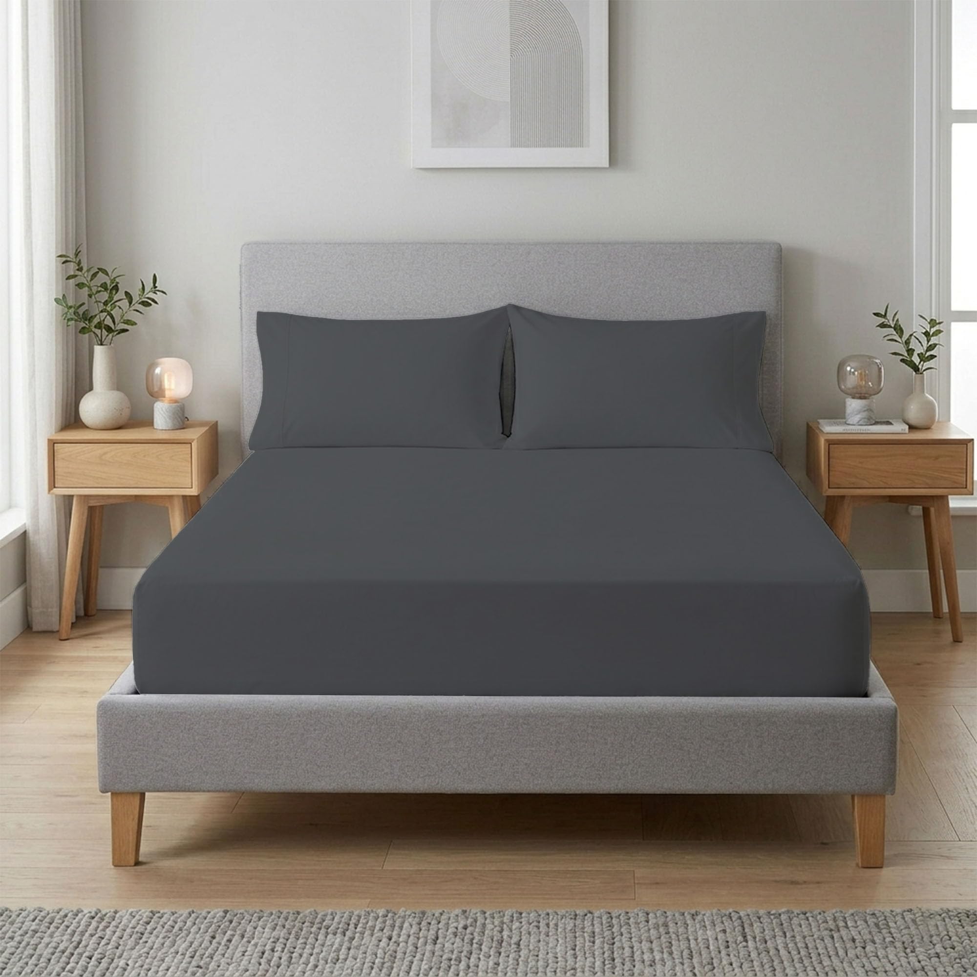 Reliancebedding Charcoal Reliance Bedding Luxury Double Fitted Sheet – 100% Egyptian Cotton, 400 Thread Count, 40Cm Extra Deep Pocket, Hypoallergenic & Breathable, Soft & Durable 4Ft Bed Sheet With Corner Elastic