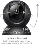 Tapo TP-Link 2K Caméra de sécurité intérieure Pan/Tilt pour moniteur de bébé, caméra pour animaux de compagnie, détection de mouvement & Suivi, 2-Way Audio, Cloud & SD Stockage de cartes, fonctionne avec alexa & Chez Google, Noir, C211(2-Pack)