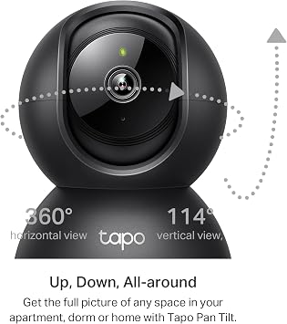 Tapo TP-Link 2K Pan/Tilt Indoor Security Camera for Baby Monitor, Pet Camera, Motion Detection & Tracking, 2-Way Audio, Cloud & SD Card Storage, Works w/Alexa & Google Home, Black, C211