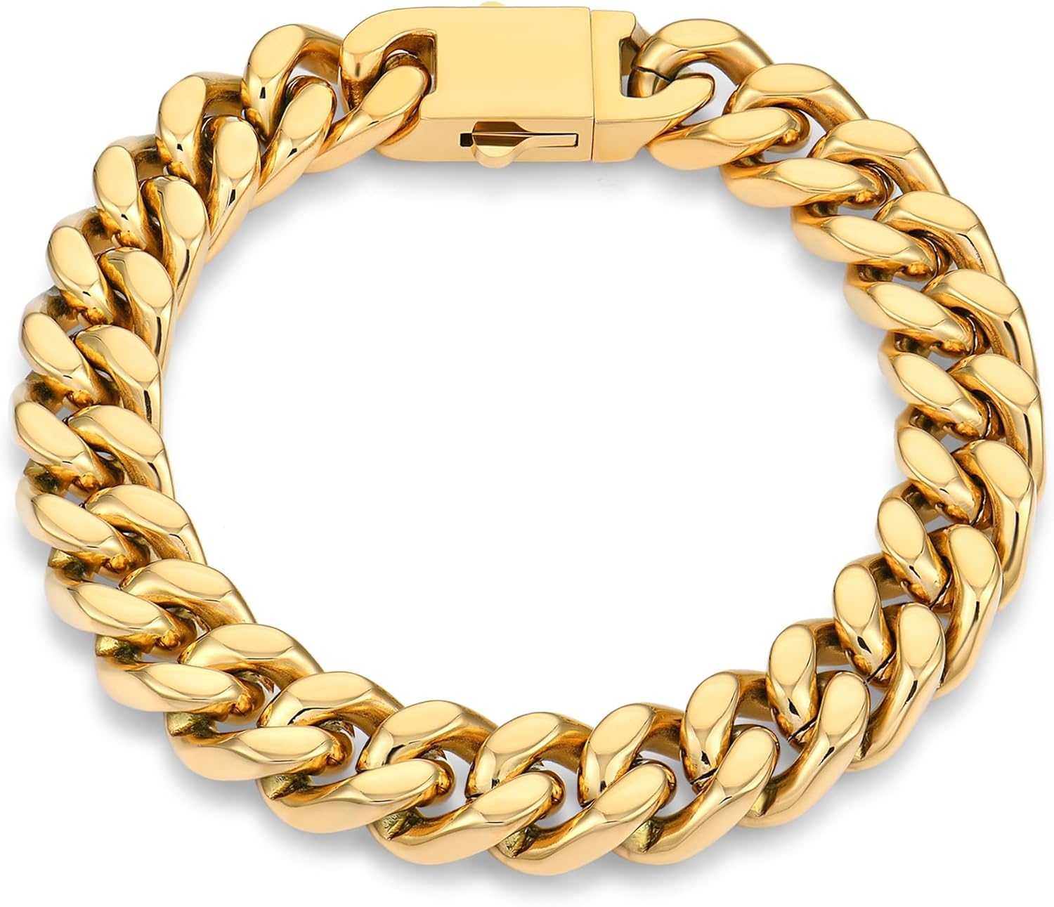 YL Miami Cuban Link Chain Bracelet Solid Stainless Steel, Real 18K Gold/Black Rhodium Filled Punk Wrist for Men Women, Upgrade Buckle Clasp