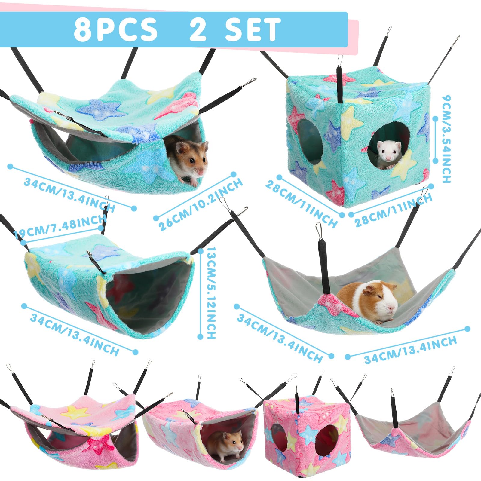 Sadnyy Samt-Hängematte für Frettchen, waschbar, Meerschweinchen, Käfigzubehör, weiches Haustierbett, niedliches Seestern-Muster, für Chinchilla, Hamster, Ratte, Zuckergleiter, Eichhörnchen