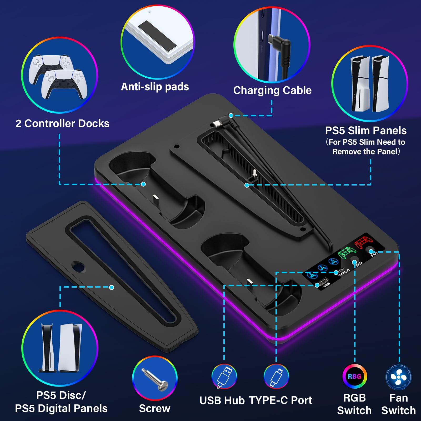 PS5 - Soporte de estación de refrigeración para PlayStation 5 Slim Disc/Disc y Digital/Pro