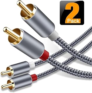 RCA Cable, Goalfish Male to Male RCA to RCA Audio Stereo Subwoofer Cables [2Pack, Hi-Fi Sound] Nylon-Braided Auxiliary Cord for Home Theater, HDTV, Amplifiers, Hi-Fi Systems,Speakers (1.2m/4ft, Grey)
