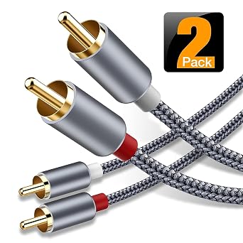 RCA Cable, Goalfish 2RCA Male to 2RCA Male Stereo Audio Cables2-Pack/4ft, Hi-Fi Sound, ShieldedBraided RCA Stereo Cable for Home Theater, HDTV, Amplifiers, Hi-Fi Systems, Car Audio, Speakers Grey
