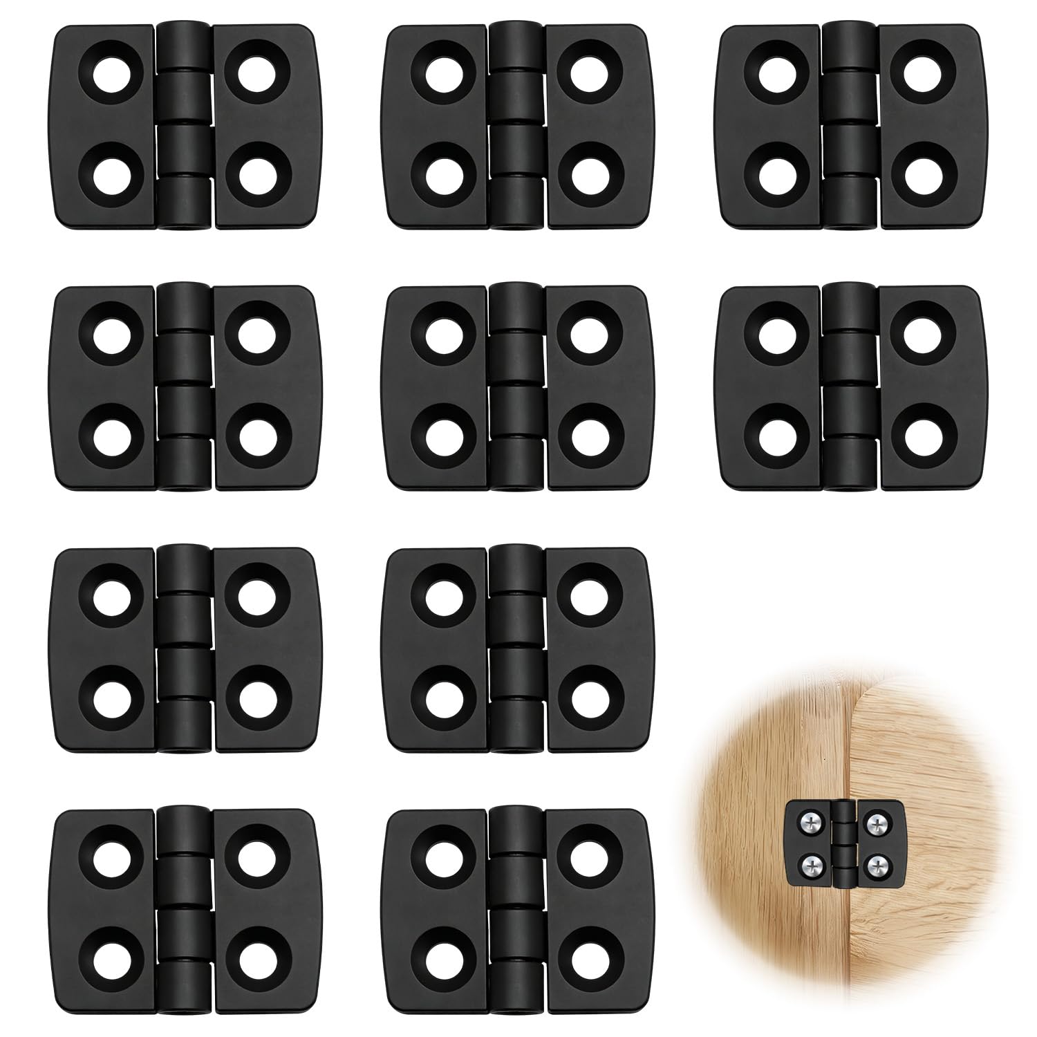 10 x Mini Hinges Small 30 x 40 mm, Plastic Folding Hinge Black, Robust Door Hinge Set for Furniture and Boat, Weatherproof, Hinges Foldable Made of Polyamide, Rustproof
