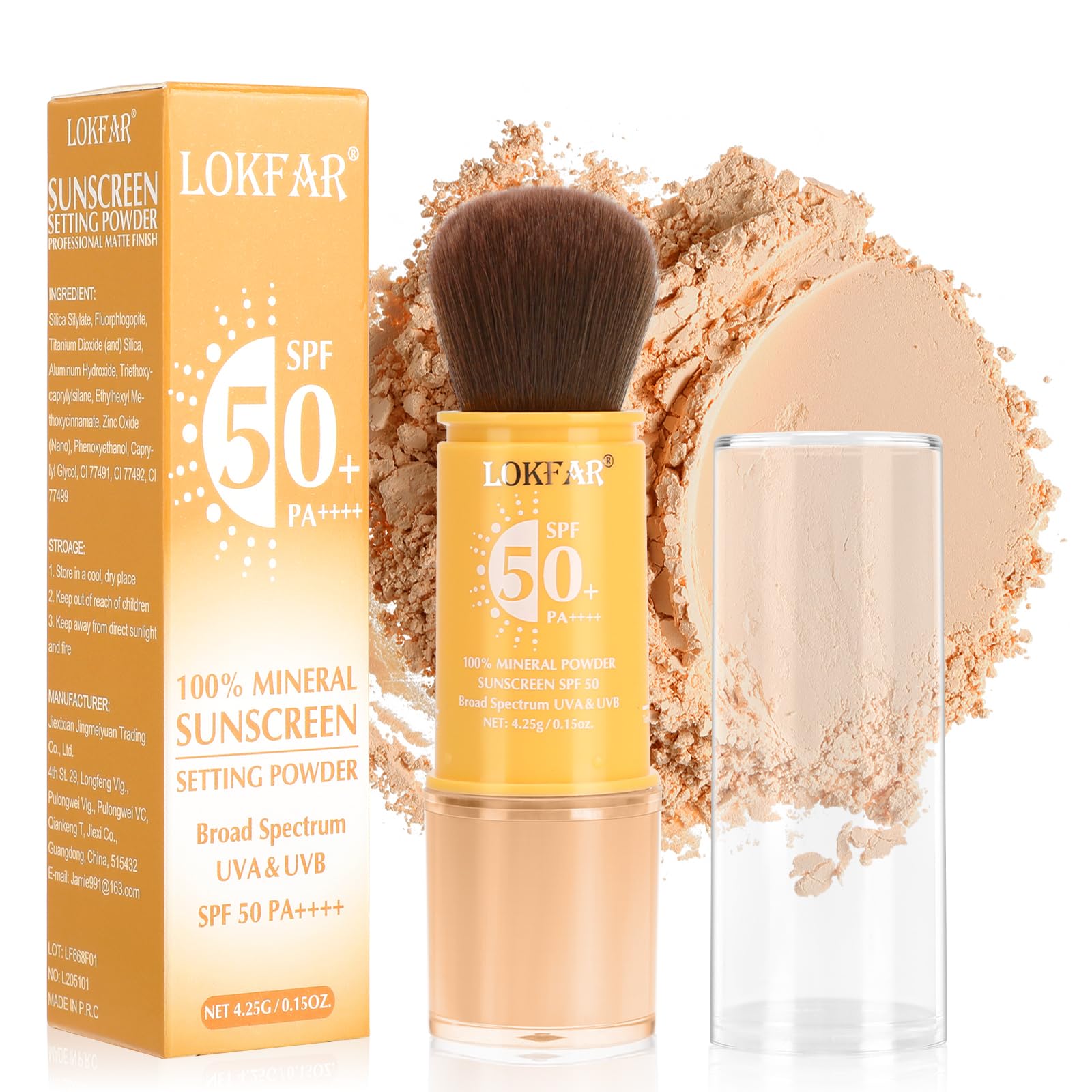 Mineral Powder Sunscreen for Face & Scalp & Hair -SPF 50 Brush On Sunscreen 03# Medium