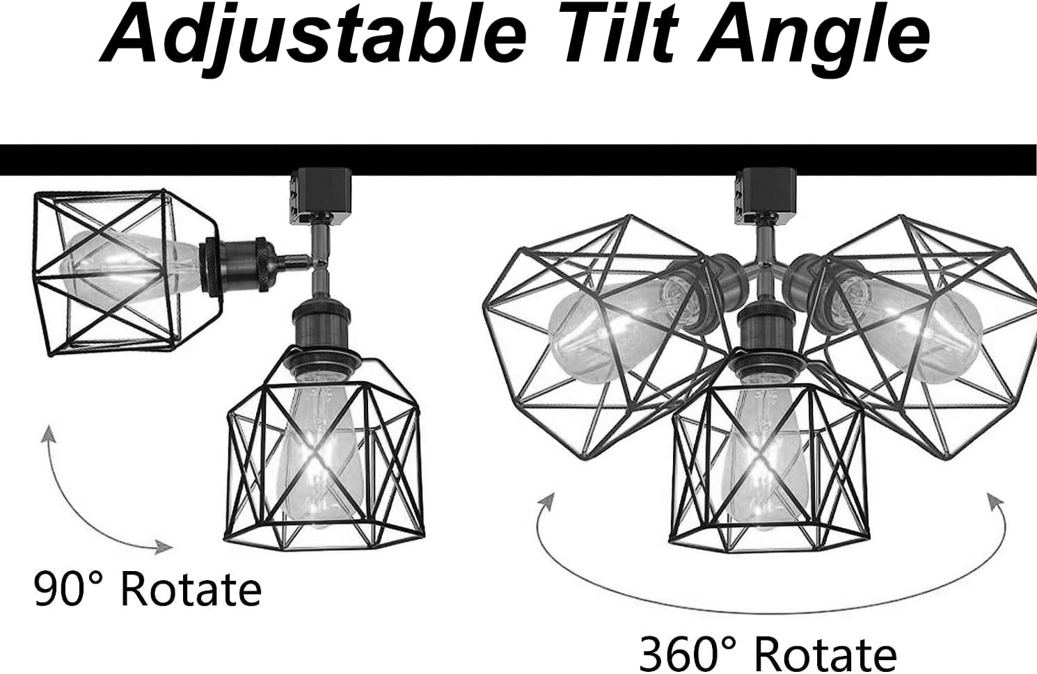 Kiven H System Track Lighting Heads, Vintage Loft Design Track Lighting Heads with Flexible Light Arm, Black Basket Cage Track Mount Light for Kitchen Island Shop Bar, Bronze Socket - 3 Pack