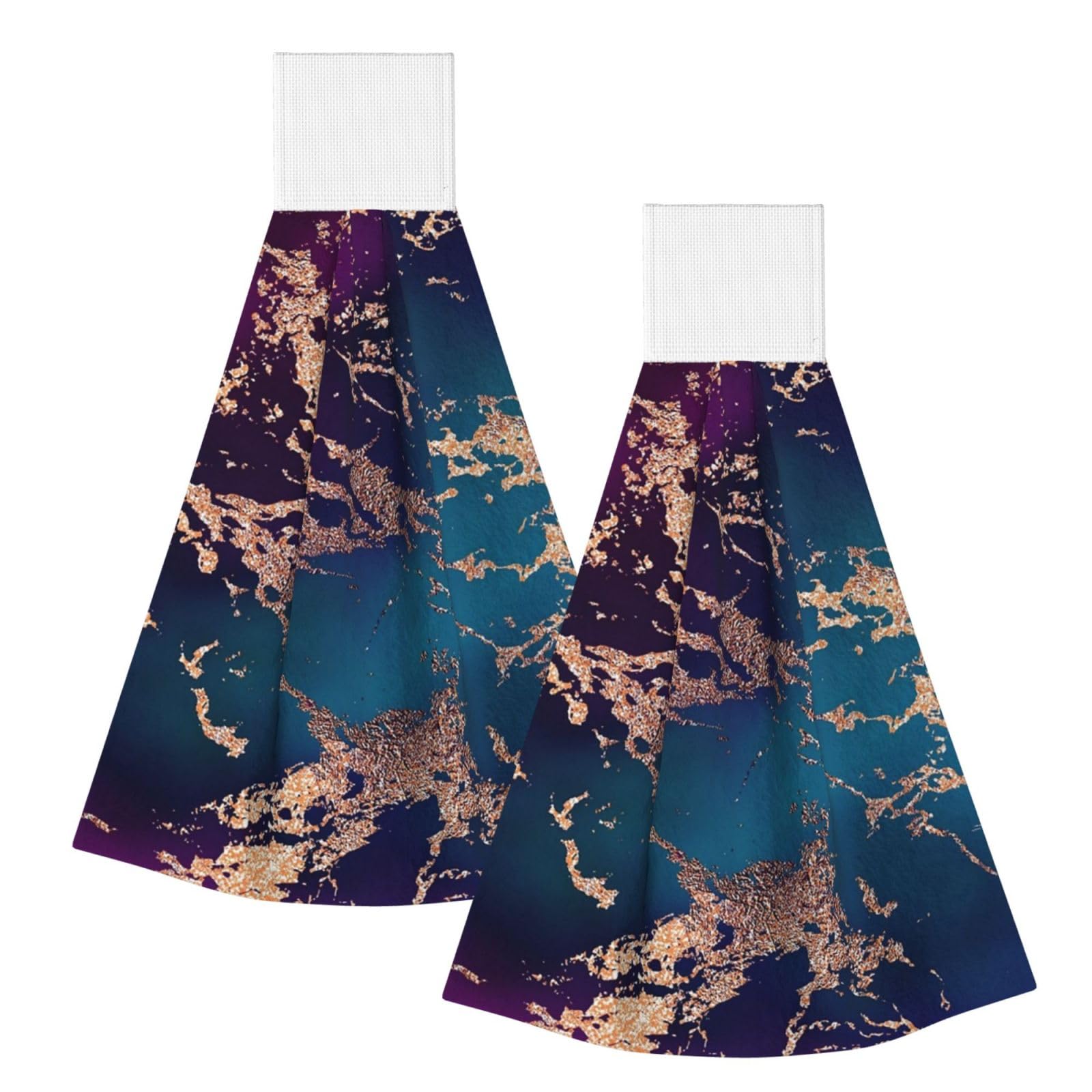 DOPKLNA Purple Teal Rose Gold Marble Parties, 2 Pcs Hanging Coral Fiber Hand Towels for Bathroom, Absorbent Kitchen Towels