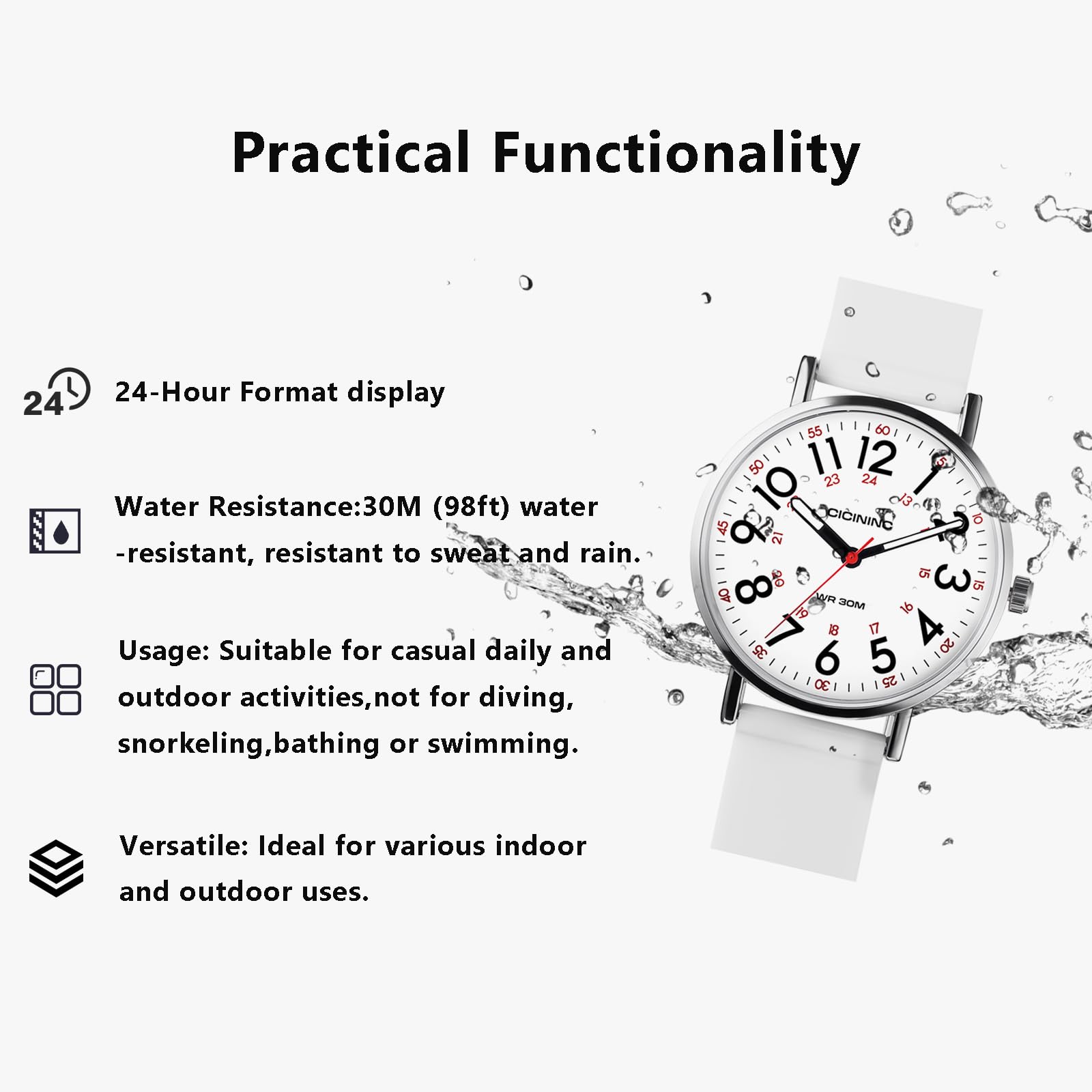 Nurse Watch for Medical Professionals Students Women Men, Analog Nursing Watches with 12/24 Hour Military Time, Second Hand, Easy to Read, Colorful Silicone Band