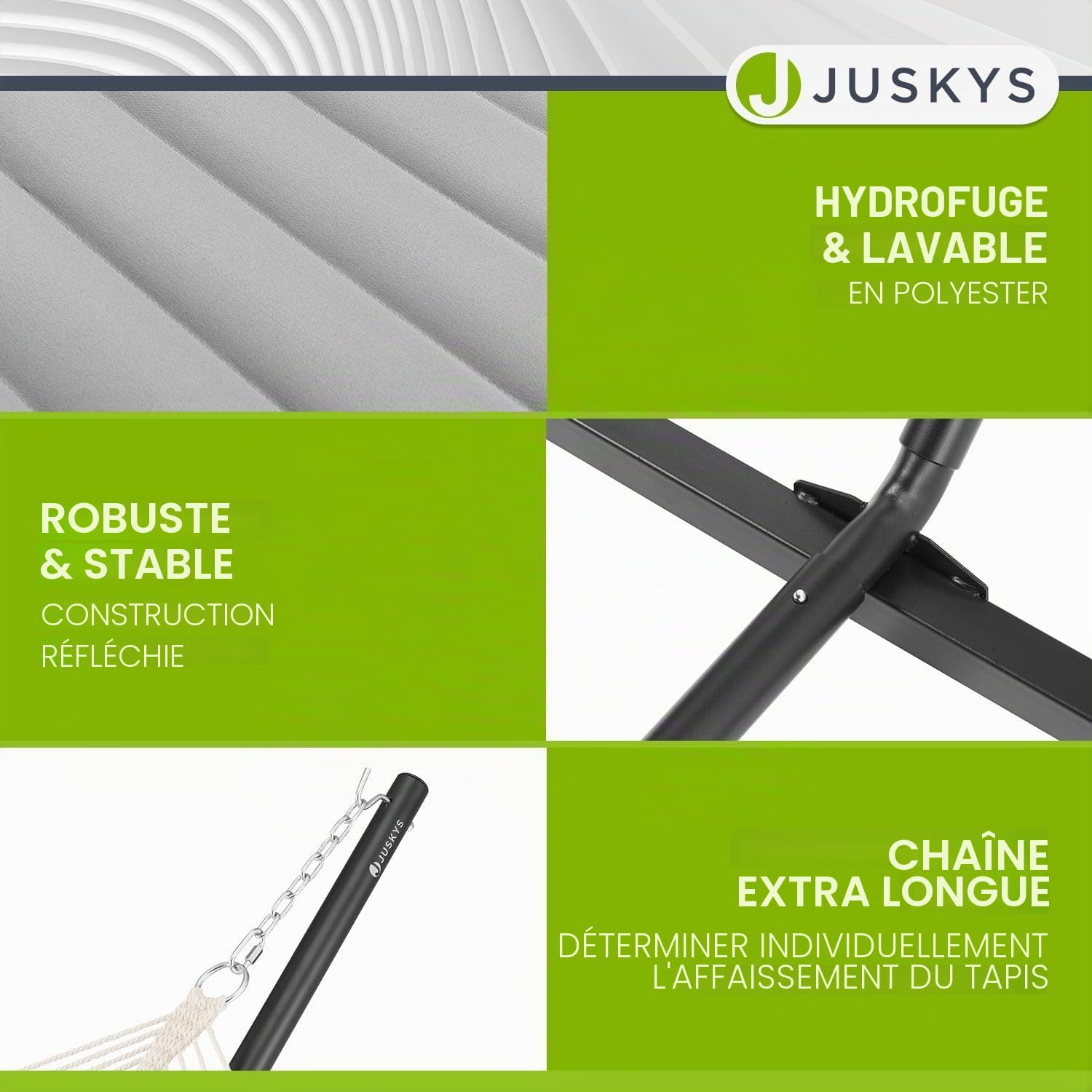 Hamac Cata de Juskys avec châssis et Coussin - hamac Double d'extérieur, pour 2 Personnes - hamac Double avec châssis, supportant jusqu'à 200 kg - Gris Clair