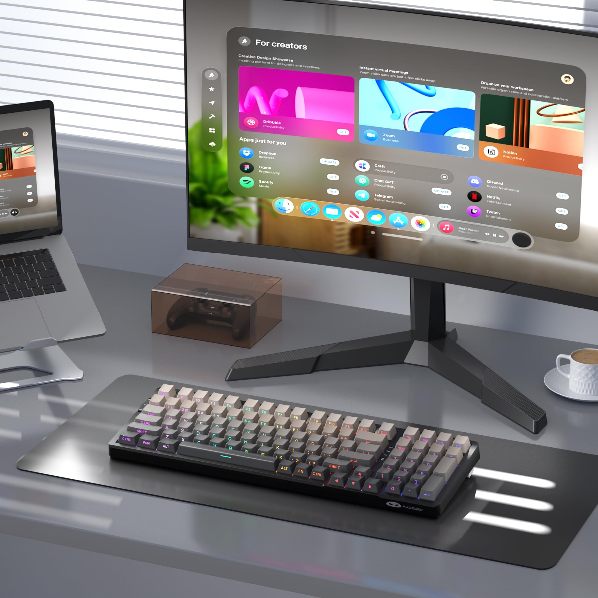 MageGee Tastiera Meccanica Gaming | 8000mAh 2,4 GHz/Bluetooth/USB-C RGB, Anti-ghosting, Tastiera Retroilluminata LED RGB Per PC, Computer, Laptop, Mac (Grigia - 8000mAh)