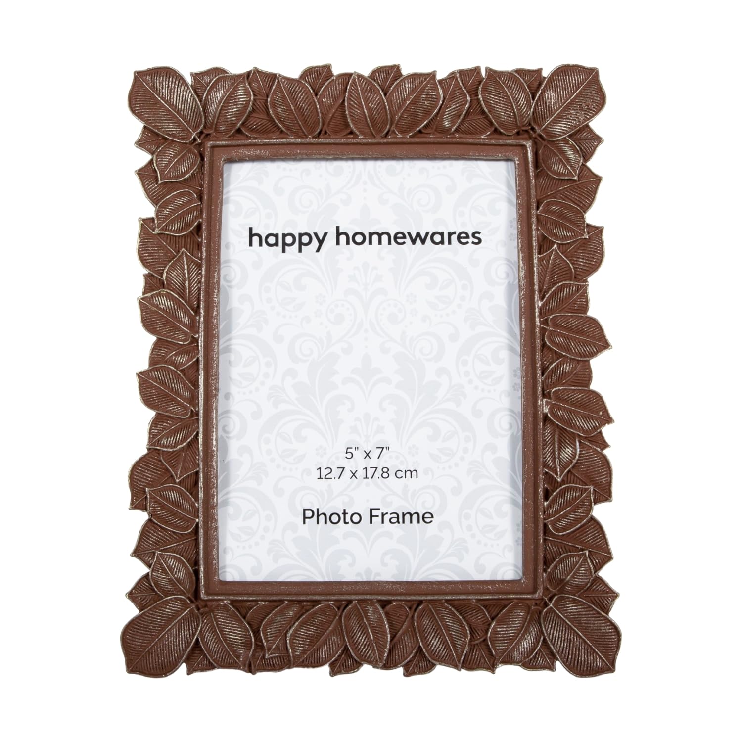 Happy Homewares Classic Rustic Bronze Floral Multi Leaf 5x7 Inch Picture Frame with Brushed Gold Trim | For Wall or Table | Vertical or Horizontal